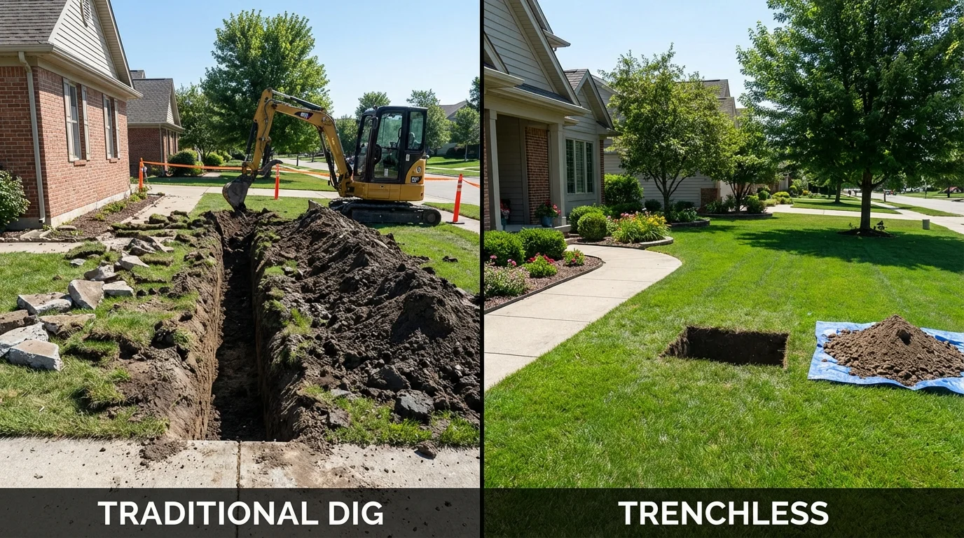 Trenchless sewer repair with minimal yard damage versus traditional excavation in Boley, OK